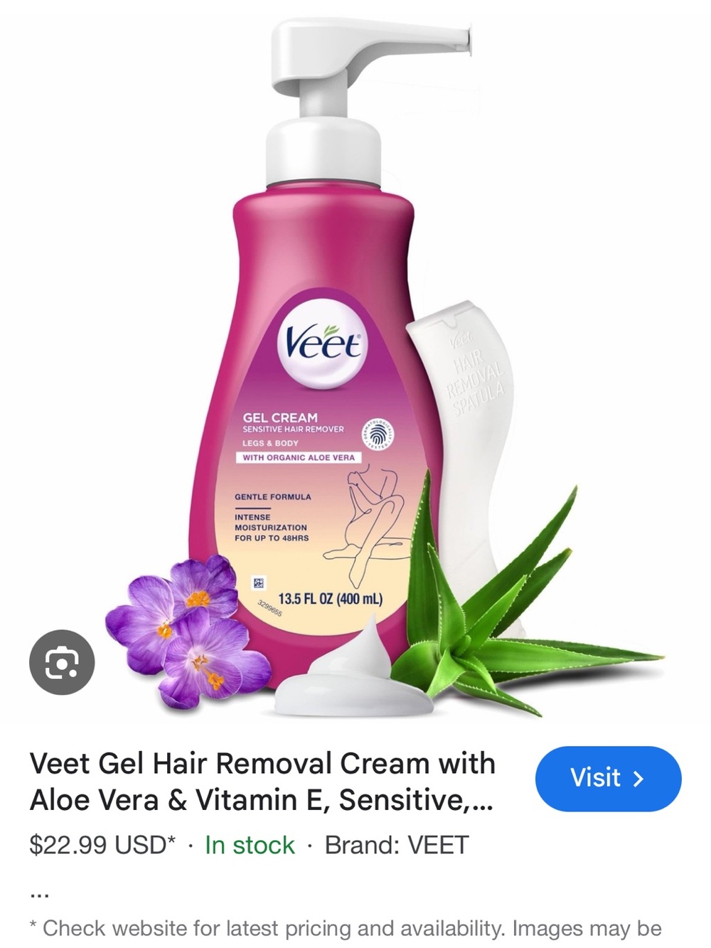 Sensitive Gel Hair Removal Cream with Aloe Vera & Vitamin E - Pink